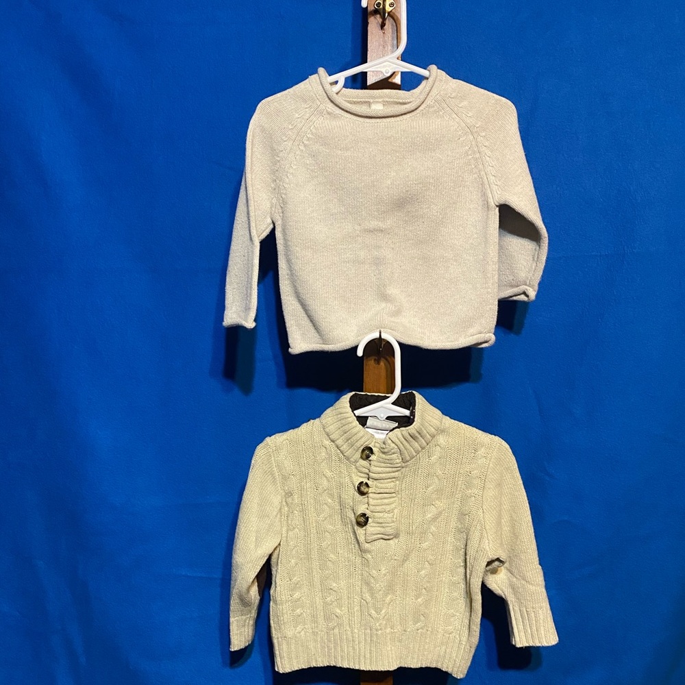Set of 2 Little Rebel Khaki sweaters. Unisex size 18mo